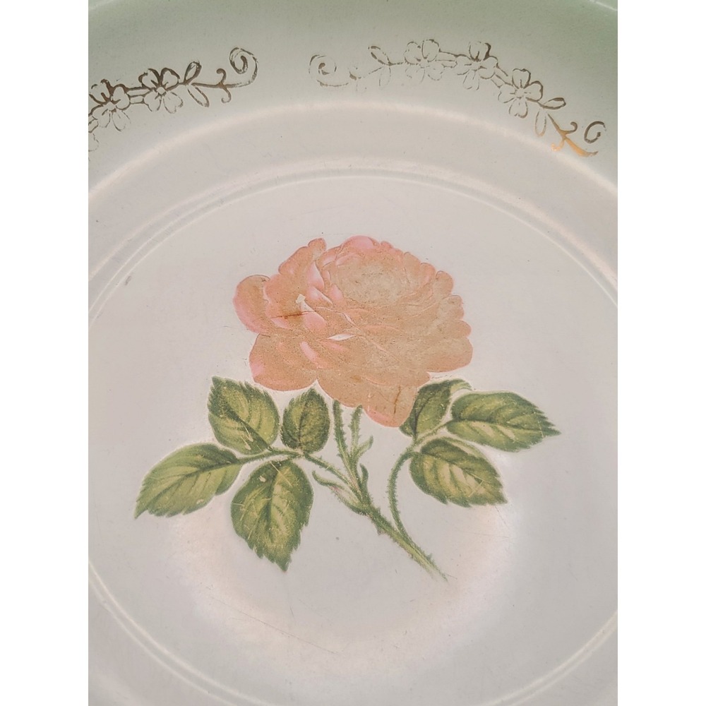 Vintage TrEs Enamel 8" Bowl Shallow Chippy Farmhouse Rustic Roses Primitive